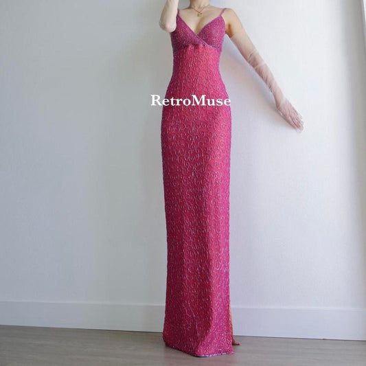 Y2k pink beaded formal dress prom dress XS-S