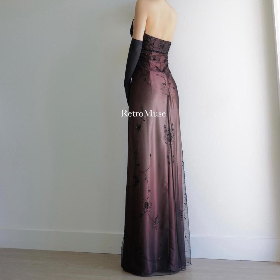 Y2K vintage dark mauve black beaded prom dress formal dress PM