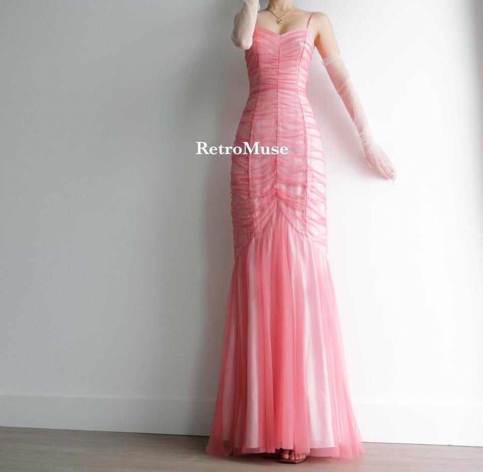 Y2K vintage ethereal coral mesh gown prom dress formal dress 6(S)