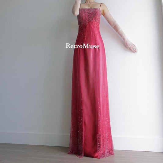 Y2K vintage pinkish red ombre beaded gown prom dress L