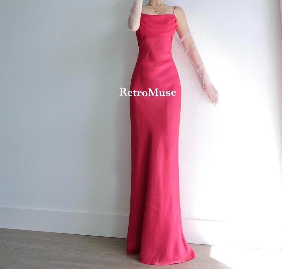 Y2K vintage shimmery rose red satin gown prom dress M-L