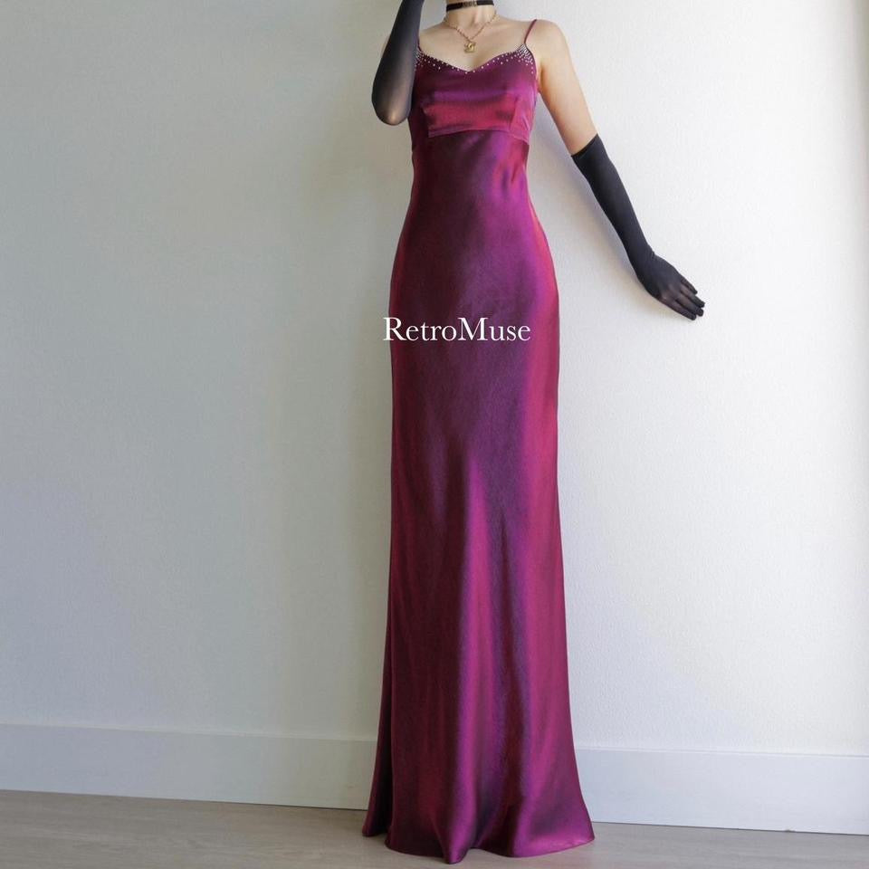 Y2K vintage shimmery plum prom dress formal dress PXS