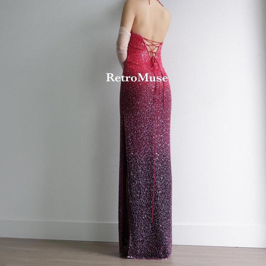 Y2k vintage red ombré beaded gown prom dress 6-8(S-M)