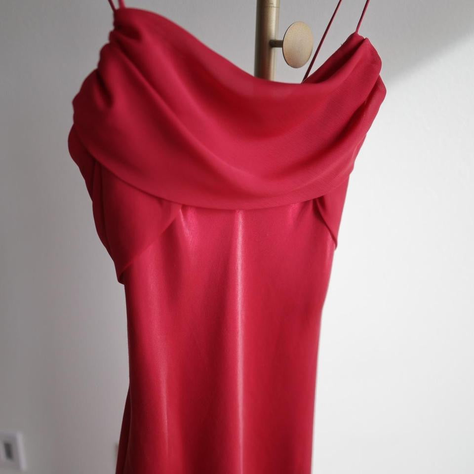 Y2K vintage shimmery rose red satin gown prom dress M-L