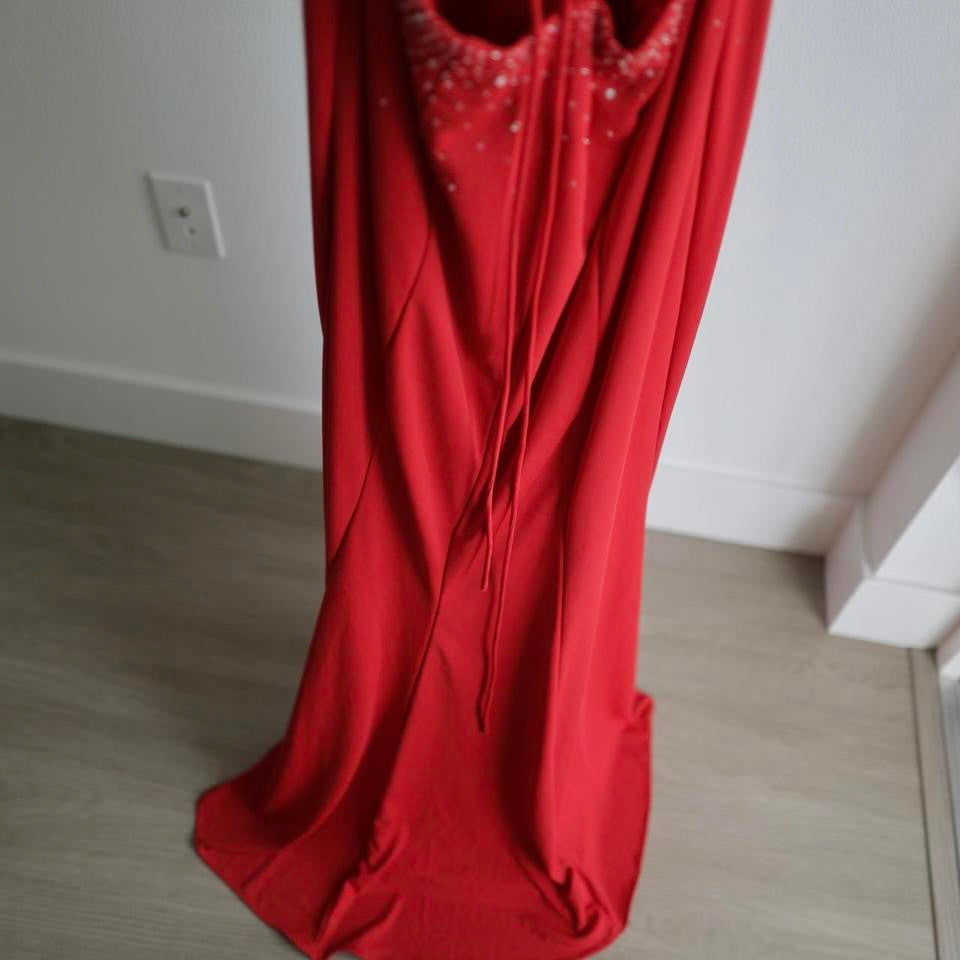 Y2K vintage open back red beaded gown prom dress 12(L)