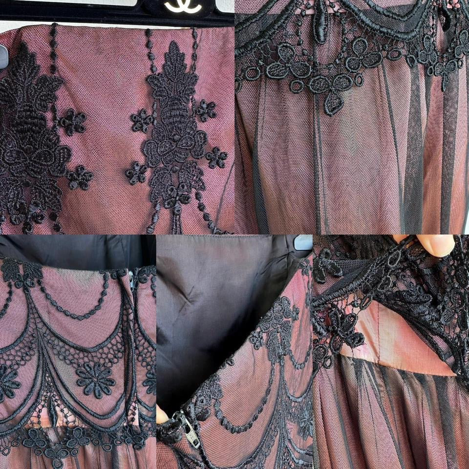 Y2K vintage pink black layered goth prom dress S-M