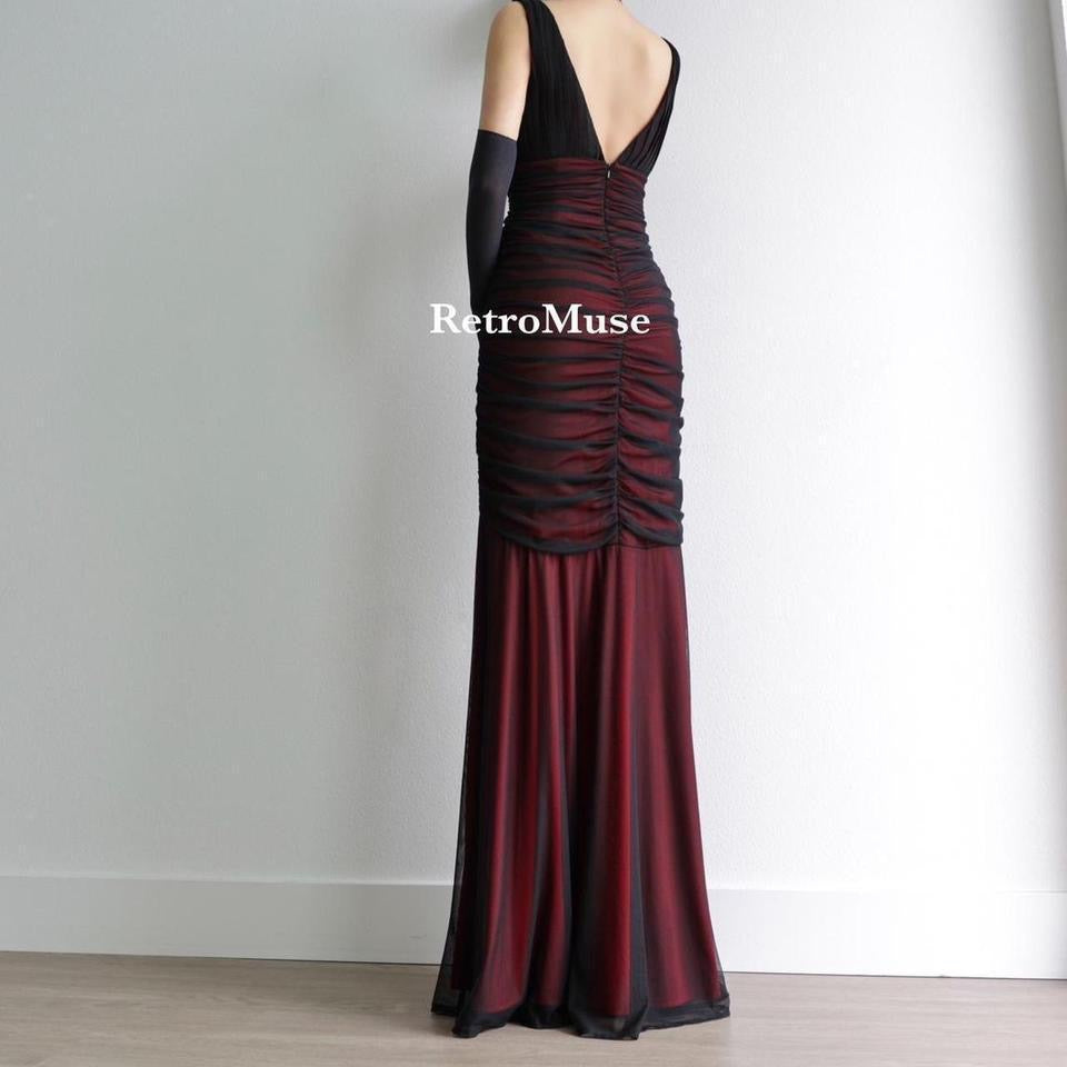 Y2K vintage black red beaded prom dress formal dress L