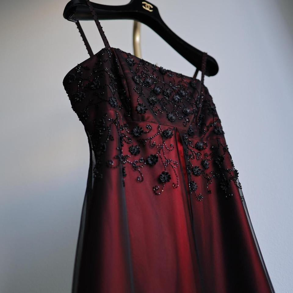 Y2k vintage red black beaded formal dress goth prom dress M