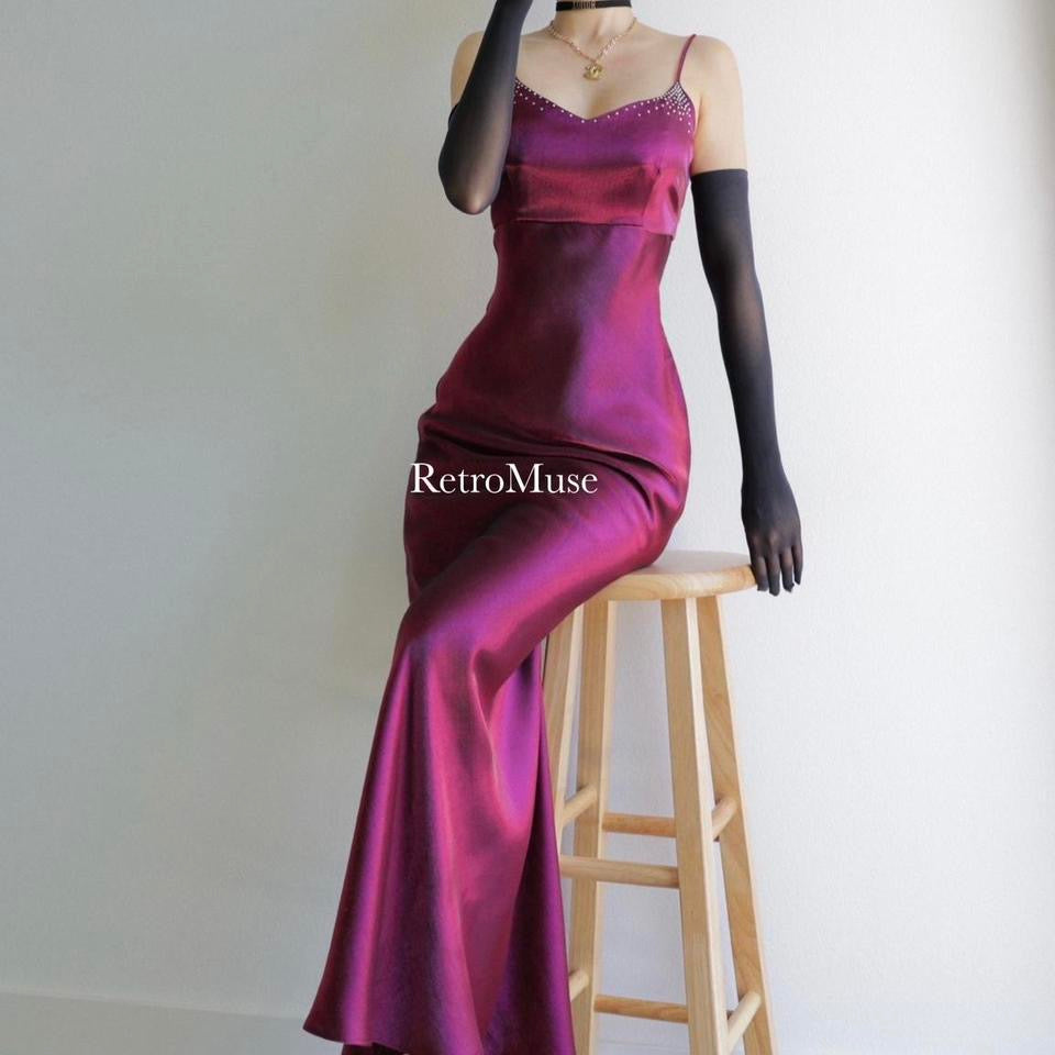 Y2K vintage shimmery plum prom dress formal dress PXS