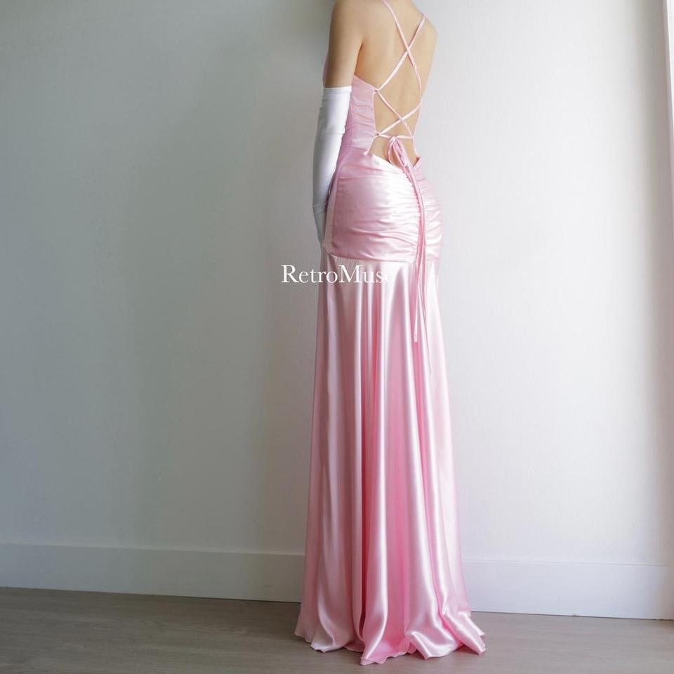 Y2K vintage baby pink satin prom dress formal dress M