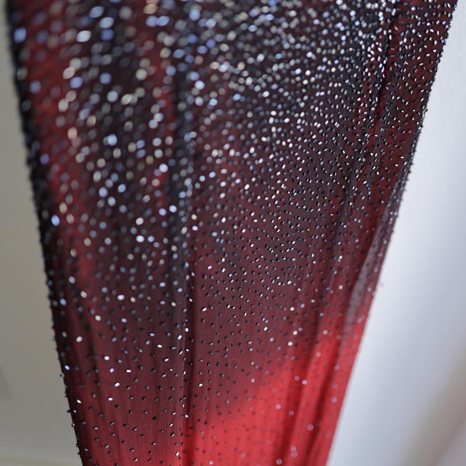 Y2K dark red ombre beaded prom dress formal dress M