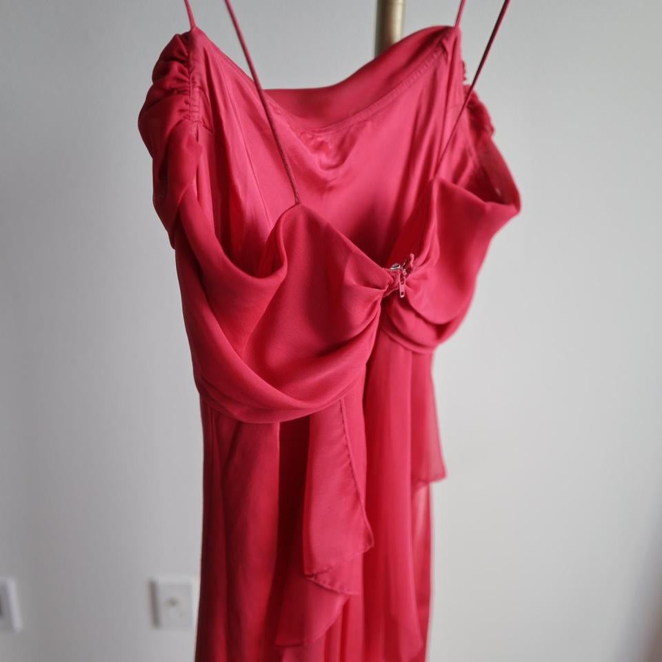 Y2K vintage shimmery rose red satin gown prom dress M-L