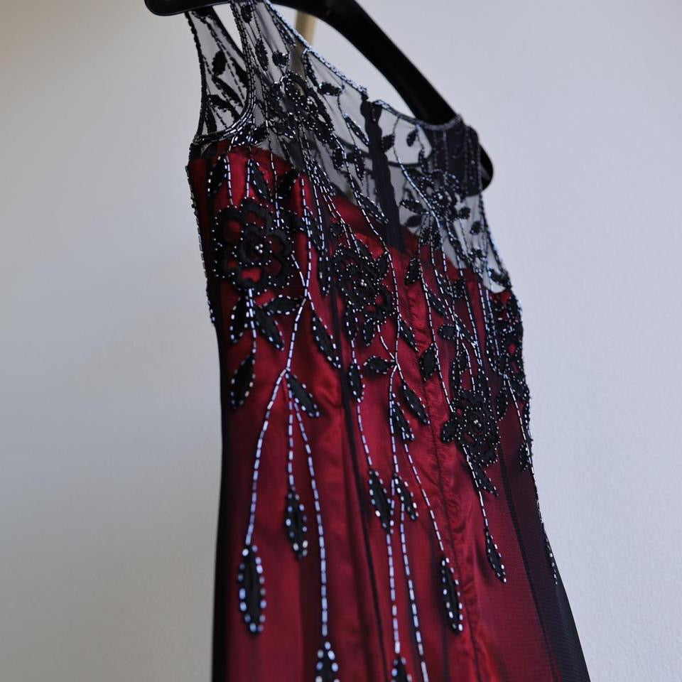 Y2k vintage red black beaded prom dress formal dress 6-8 (S-M)