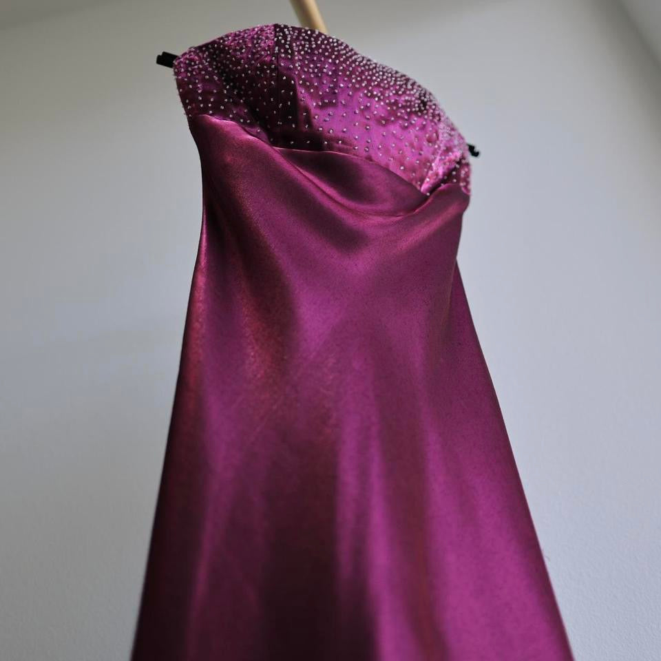 Y2K vintage pink plum beaded prom dress formal dress PXS