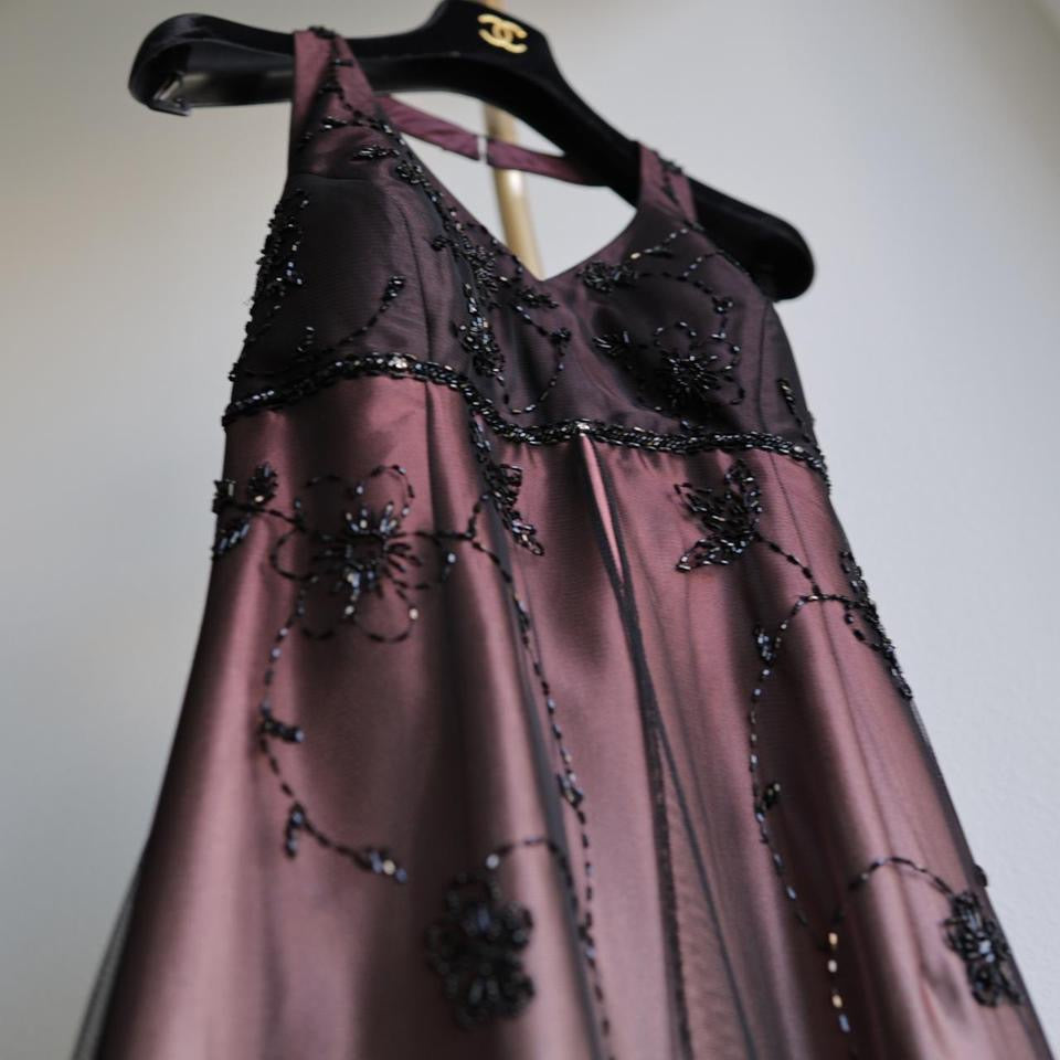 Y2K vintage dark mauve black beaded prom dress formal dress PM