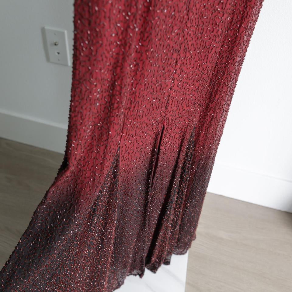 Y2K dark red ombre beaded gown prom dress burgundy dress XS-S (4)