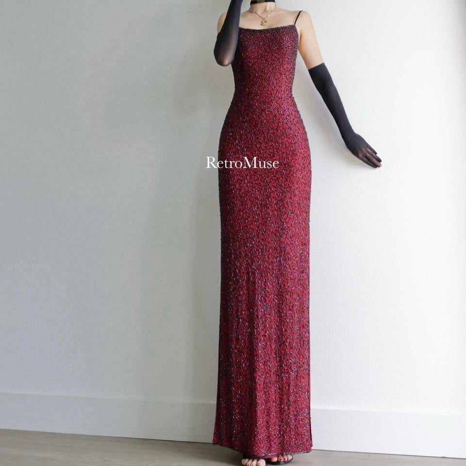 Y2K vintage burgundy beaded prom dress formal dress XS