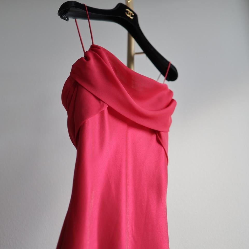 Y2K vintage shimmery rose red satin gown prom dress M-L