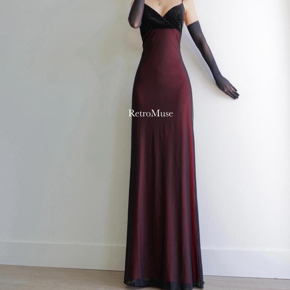 Y2K vintage black red layered prom dress formal dress L-XL