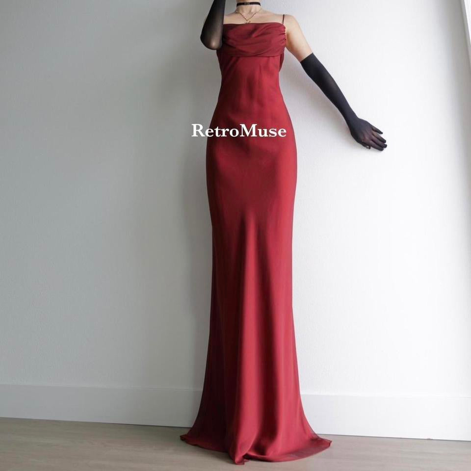 Y2K vintage red burgundy prom dress goth formal gown L