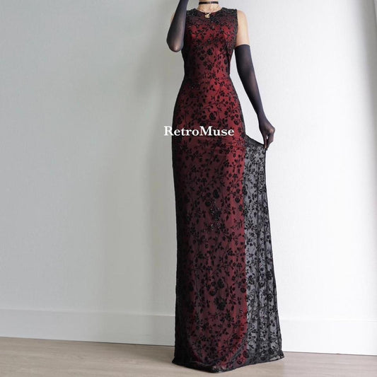 Y2K vintage goth black red beaded prom dress homecoming dress L