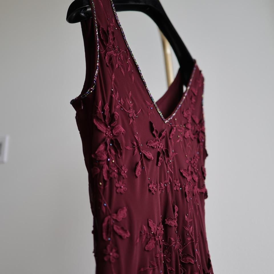 Y2K vintage burgundy beaded prom dress formal dress L