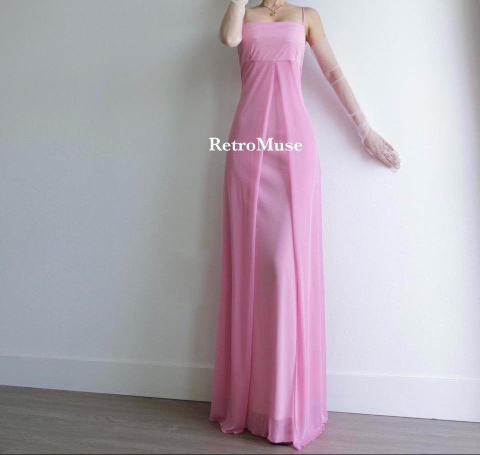 Y2K vintage bubble gum pink mesh gown prom dress L