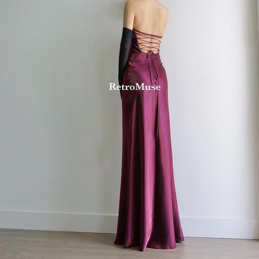 Y2K vintage pink plum beaded prom dress formal dress PXS