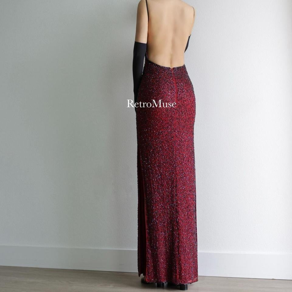 Y2K vintage burgundy beaded prom dress formal dress XS