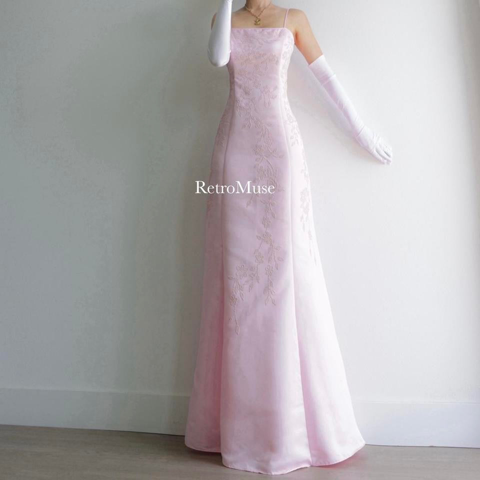 Y2K vintage pink beaded prom dress formal dress M-L