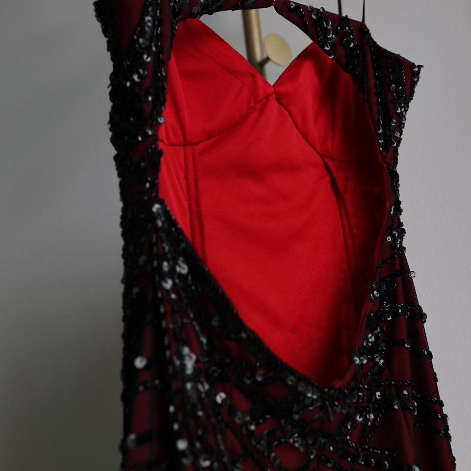 Y2K vintage red black sequined prom dress formal dress M-L