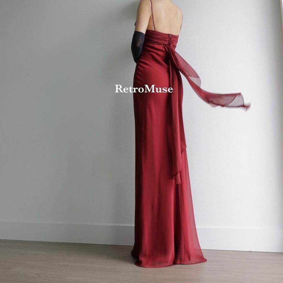 Y2K vintage red burgundy prom dress goth formal gown L