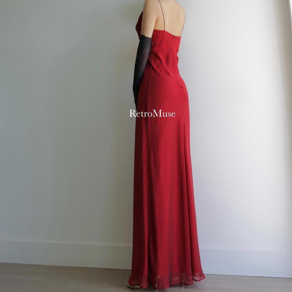 Y2K vintage dark red prom dress formal dress PS