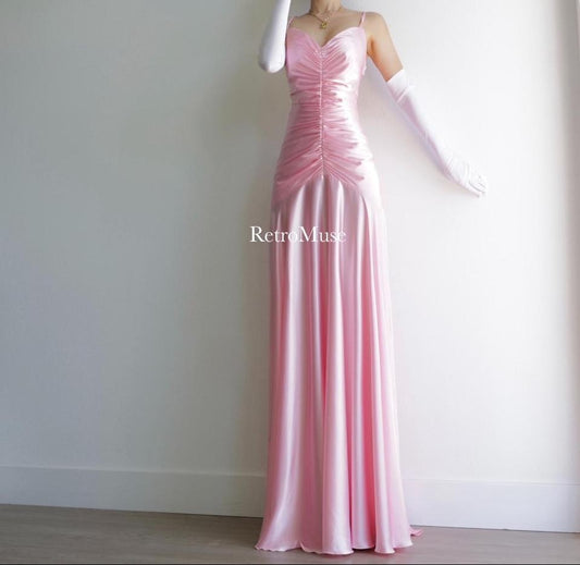 Y2K vintage baby pink satin prom dress formal dress M