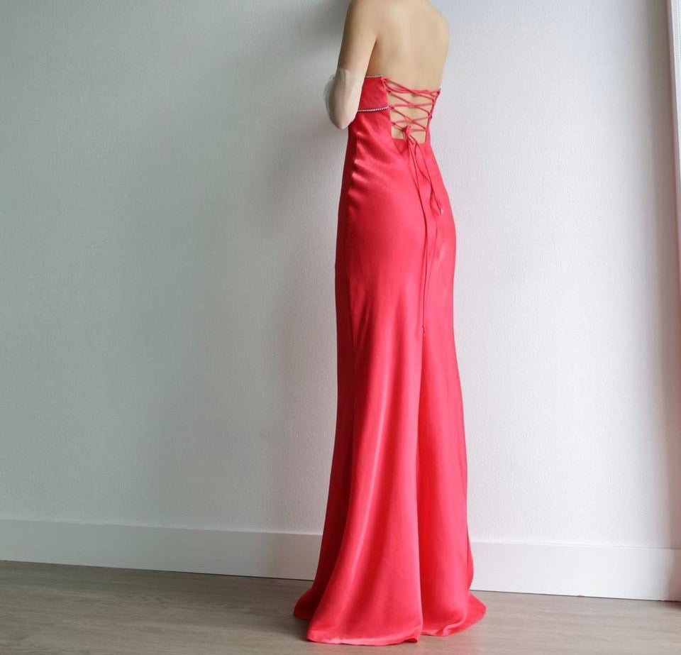 Y2K vintage strapless coral red gown prom dress 6(S)