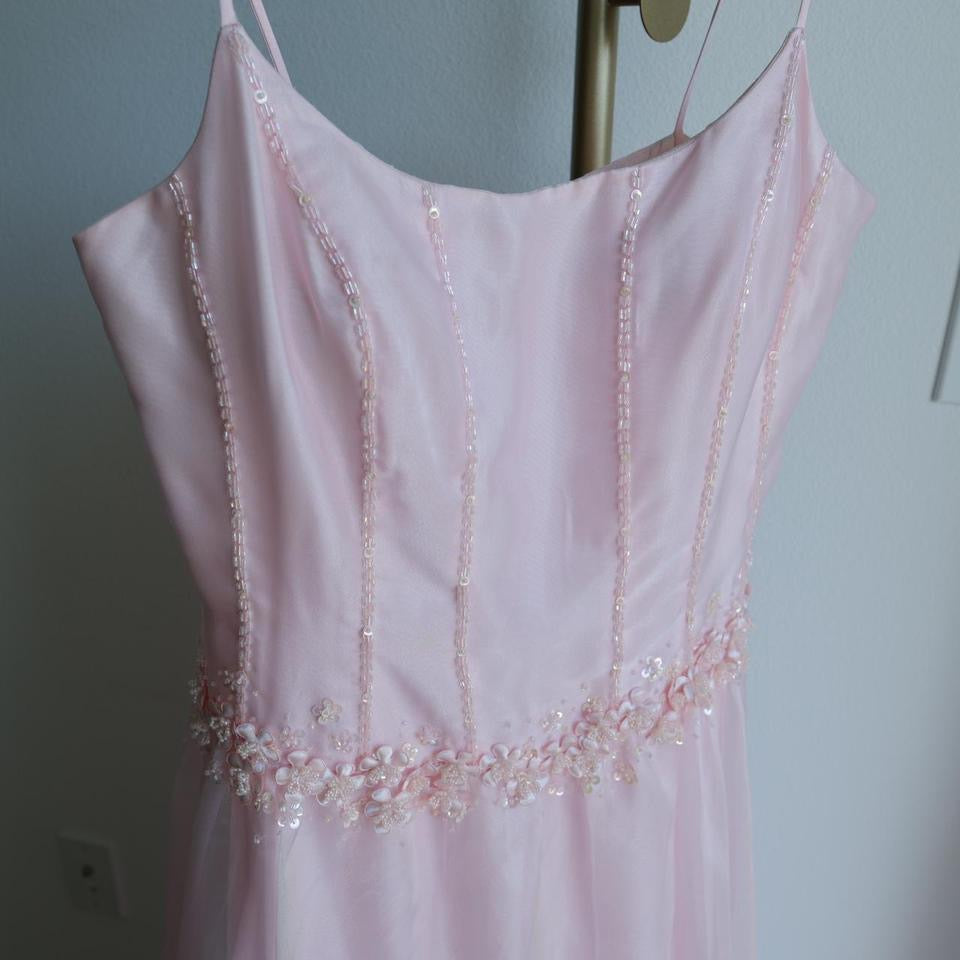 Y2K vintage dainty light pink corset beaded gown prom dress M-L