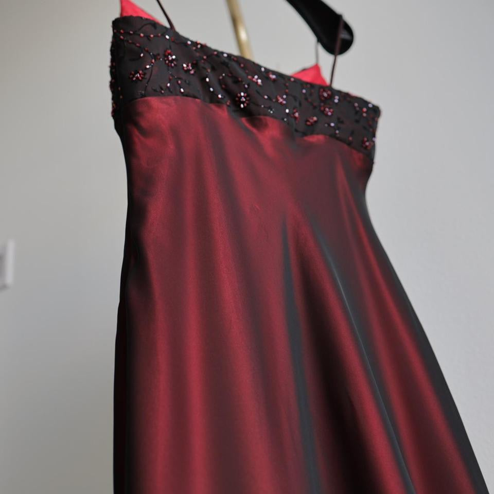 Y2K vintage dark red beaded prom dress formal dress 6(S).