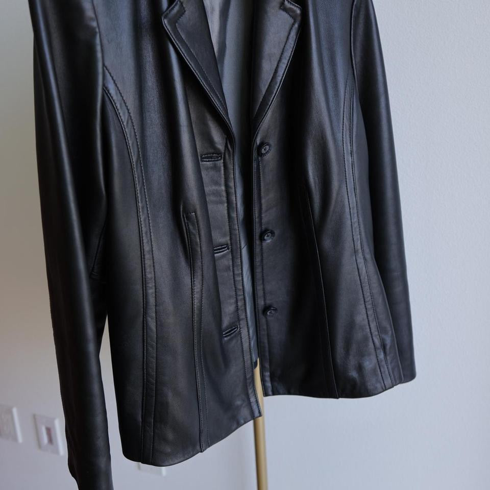 Y2K women black real leather jacket Leather blazer