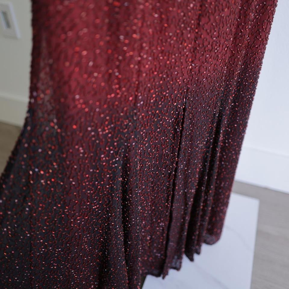 Y2K dark red ombre beaded gown prom dress burgundy dress S