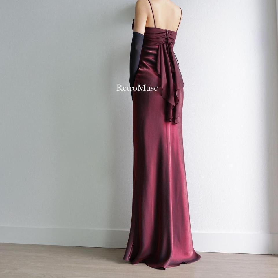 Y2K vintage shimmery dark burgundy prom dress formal dress 6(S)