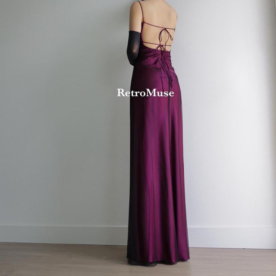 Y2K vintage black magenta layered gown prom dress 6(S)