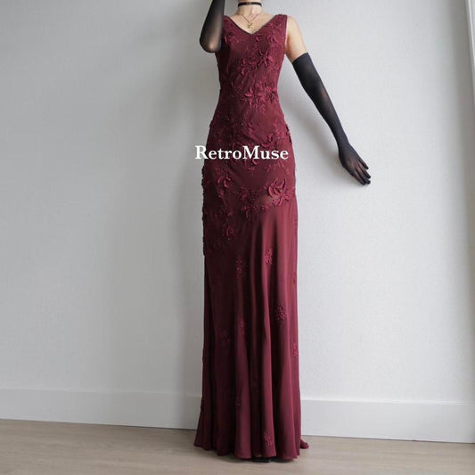 Y2K vintage burgundy beaded prom dress formal dress L