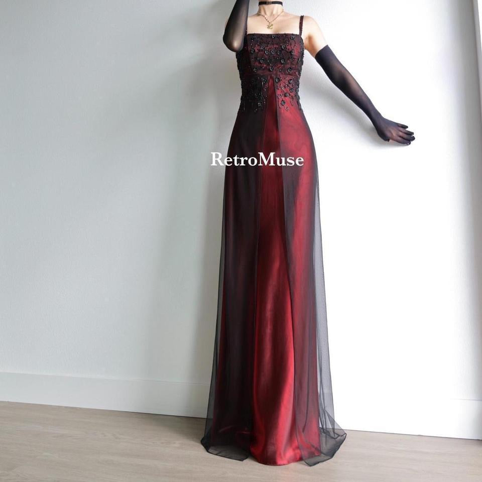 Y2k vintage red black beaded formal dress goth prom dress M