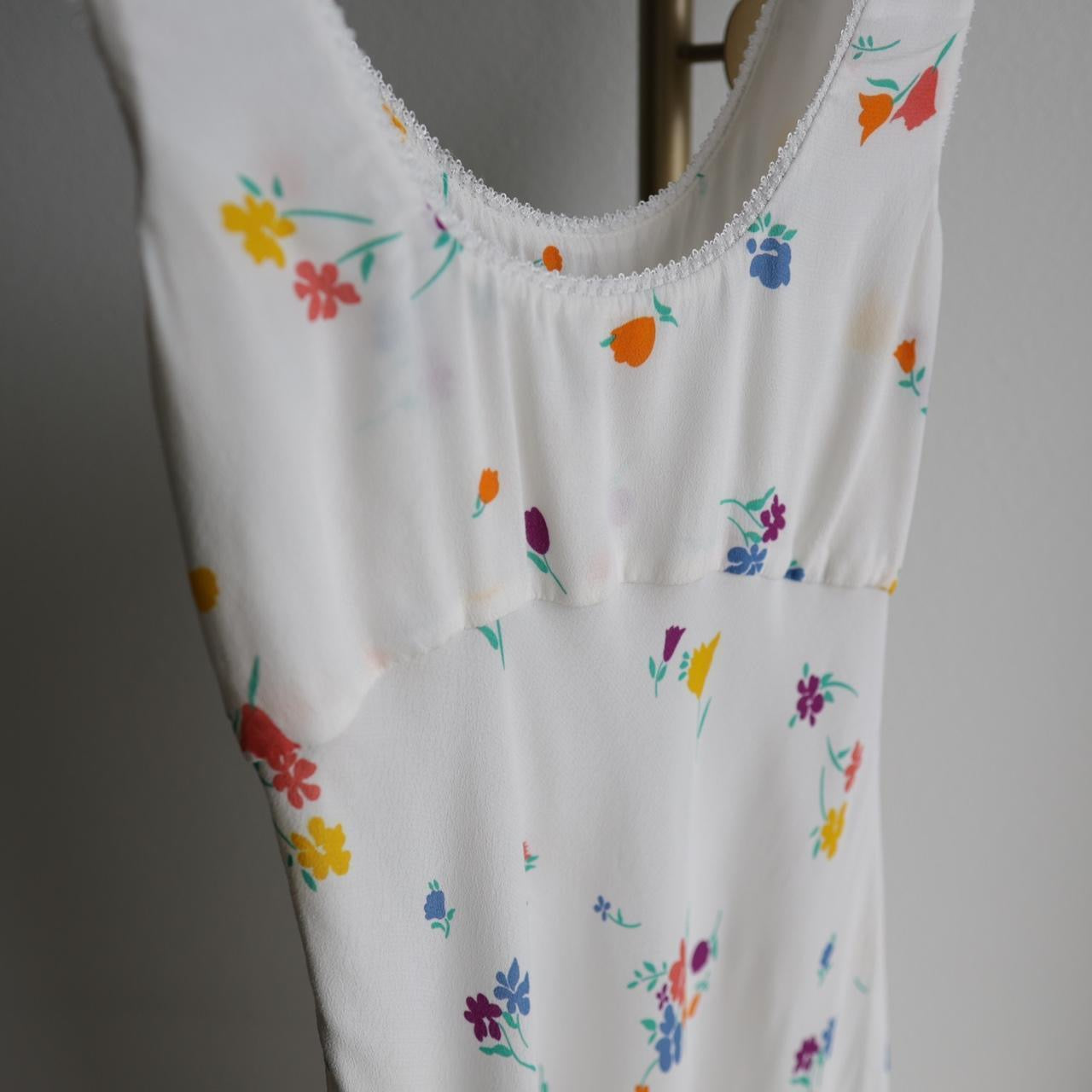 Sheer white floral long dress summer dress size 6(S)