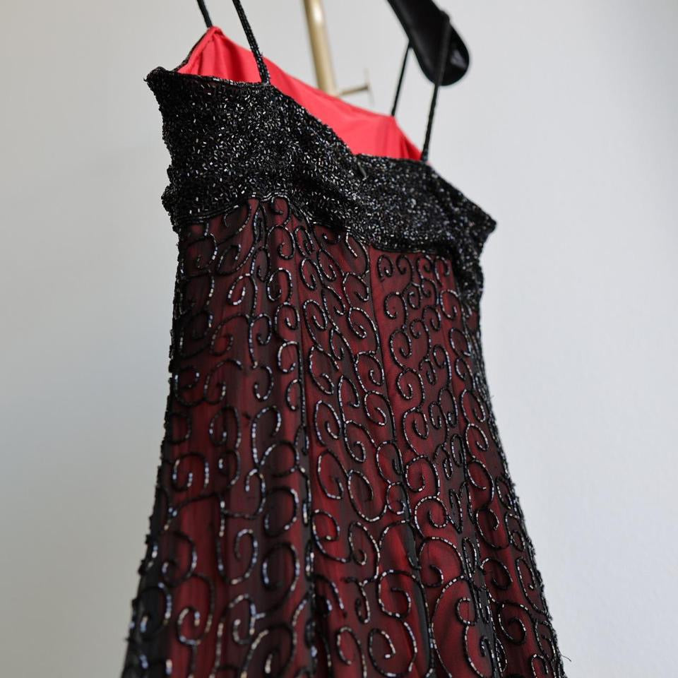 Y2K vintage red black beaded prom dress formal dress S