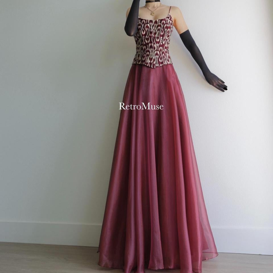 Y2K vintage burgundy corset gown prom dress formal dress S