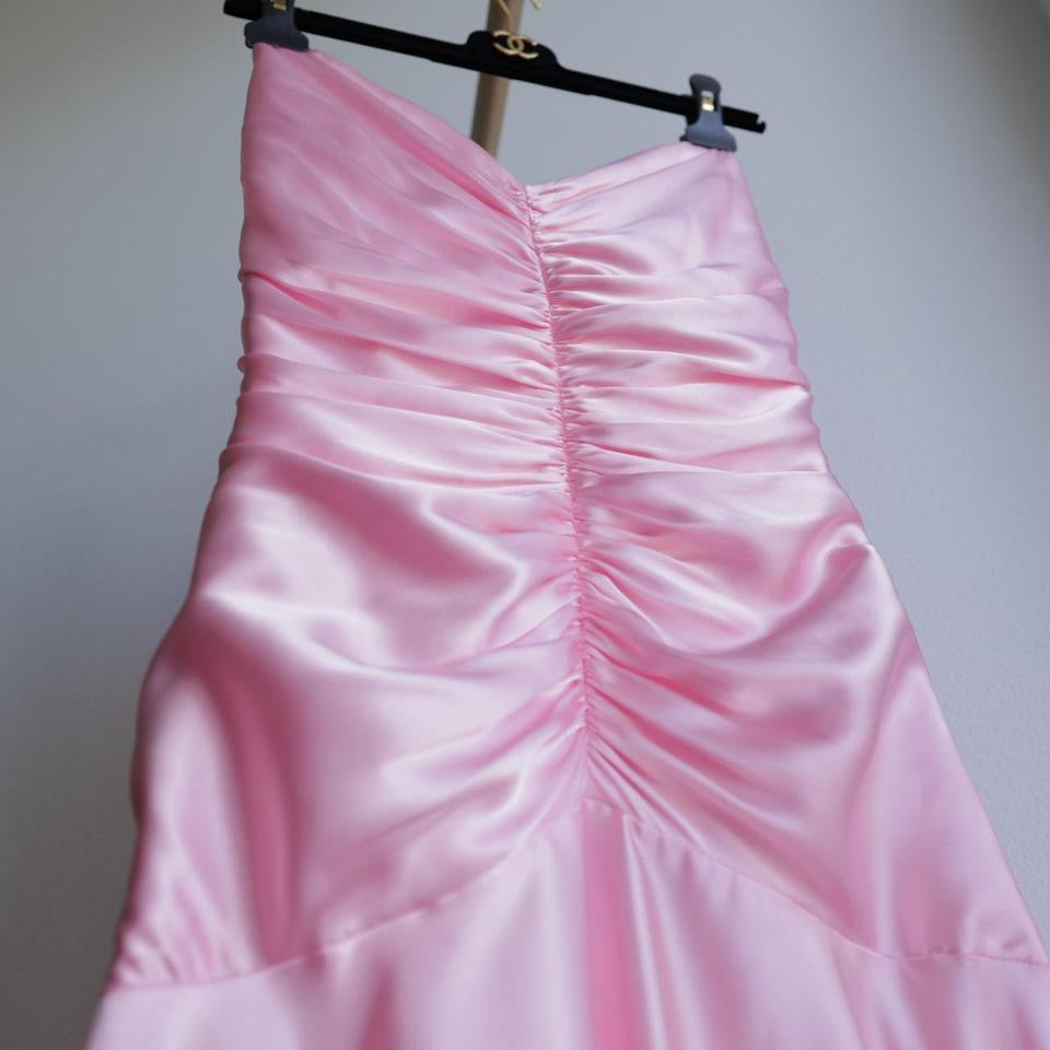 Y2K vintage baby pink satin prom dress formal dress M