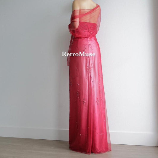 Y2K vintage red pink beaded prom dress formal dress L