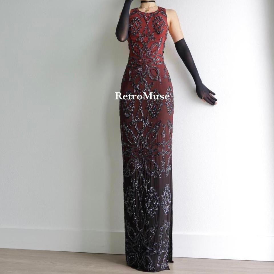 Y2K vintage burgundy ombre beaded prom dress formal dress M