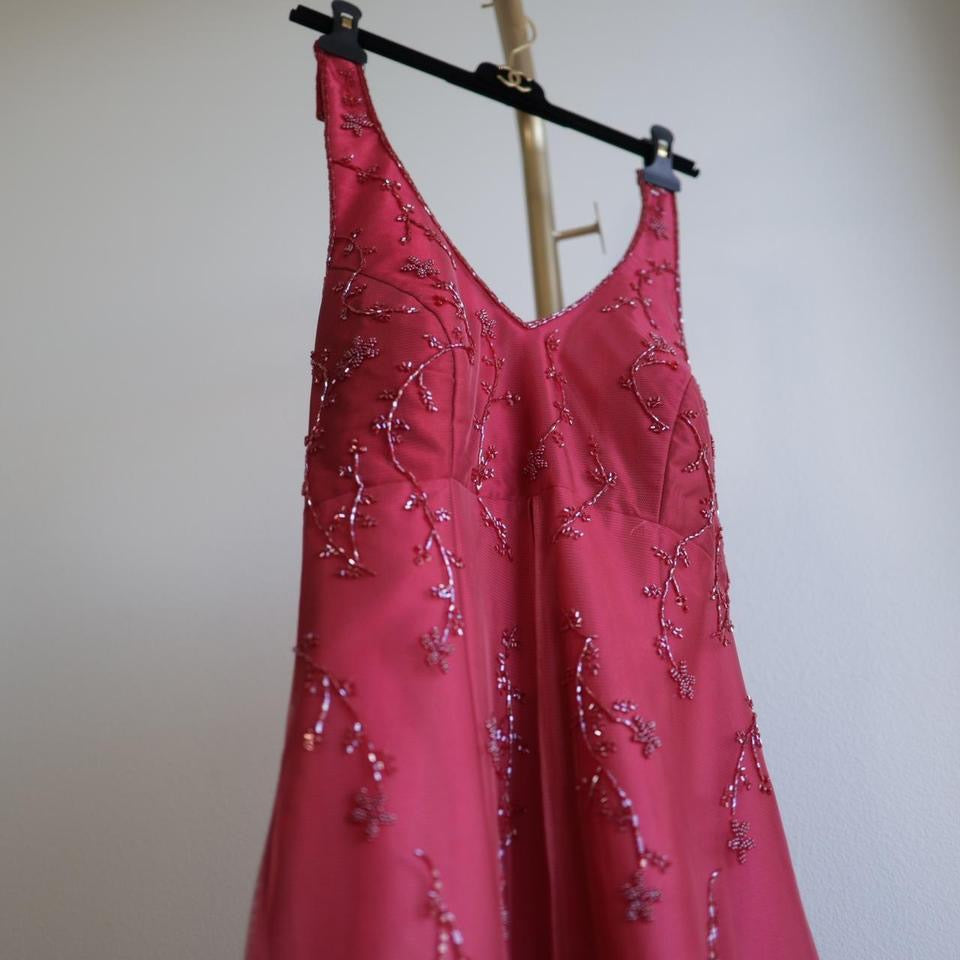 Y2K vintage red pink beaded gown prom dress M-L